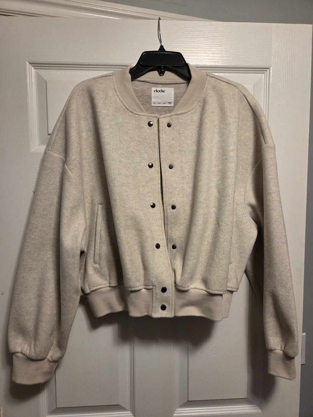 Elodie Charcoal Heather Gray Snap-Front Cropped Bomber Jacket L